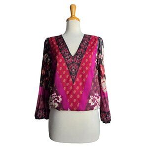 White House Black Market Boho Chic Bell Sleeve Blouse Women's Size S